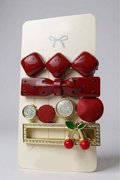 TAKIŞTIR مجموعة من 4 مشابك جانبية ذهبية وحمراء اللون بأشكال مختلطة