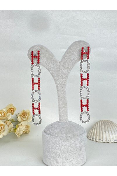 Jewelliss HoHoHo Yılbaşı Noel Küpesi Kırmızı Beyaz Zirkon Taşlı Sallantılı Christmas Noel Baba Hediye