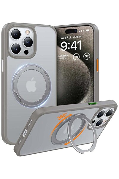 TORRAS Ostand Pro 360° Rotatable Magnetic Ring Case for iPhone 15 Pro Max - Grey