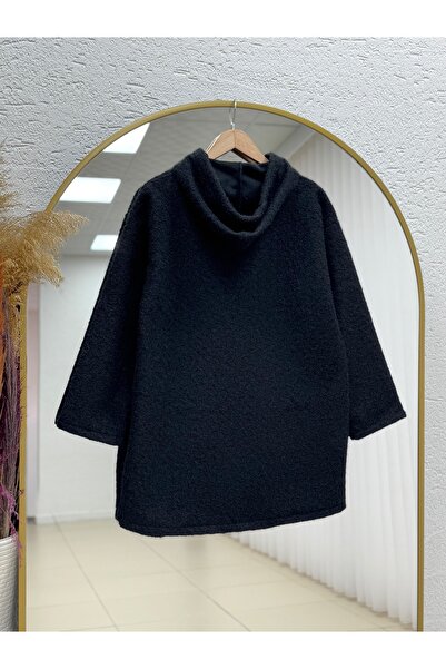 MİHRA STORE Aledra Hooded Double Pocket Zippered Cashmere Jacket-Zn4855 Black