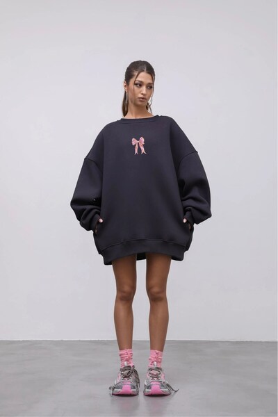 The Champ Clothing Γυναικείο φόρεμα oversized Sweat Pink Ribbon με τύπωμα Smoked – Crew Neck, 3 Thread Ş επένδυση fleece Fleece