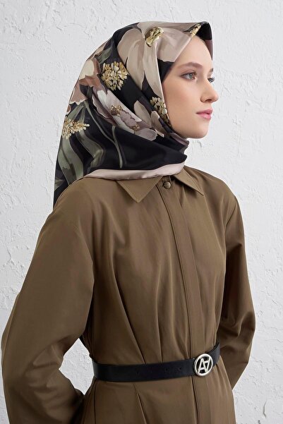 Armine İpek Eşarp 2026 Kış - 9414-05 Siyah Taş Twill