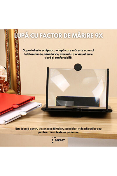 SDEPOT phone holder, with magnifying glass, eye protection, with 9x magnification factor, white