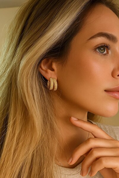 New Obsessions Vip Gold Plated Inlaid Stone Earring Set 4 Pieces