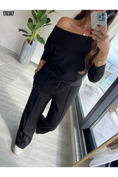 moda wanilia Women's Stylish One Shoulder Open Modal Blouse and Pants Set