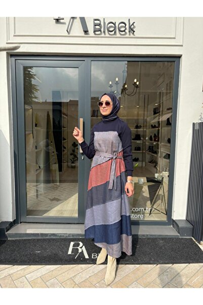 MissWhence 38832 Piece Patterned Women's Dress Navy Blue