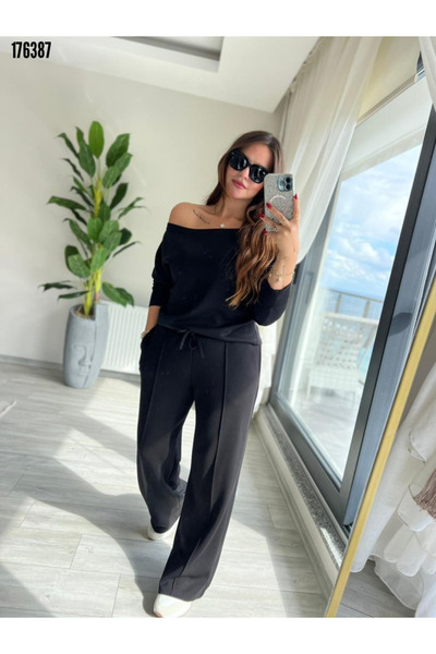 moda wanilia Women's Stylish One Shoulder Open Modal Blouse and Pants Set