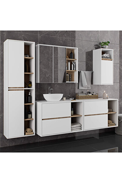 SERSIMO Wall-mounted bathroom cabinet with 2 doors and 6 shelves, 16 mm chipboard, 50x30x170 cm, white