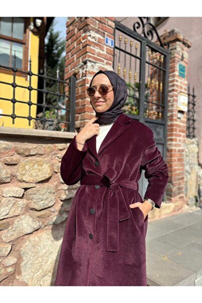 Almarwah Black 505322 Textured Women's Coat Burgundy