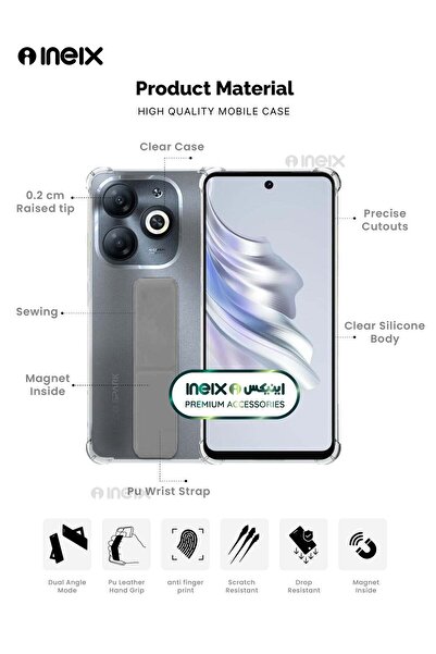ineix 3-in-1 Magnetic Wrist Strap Hand Grip Stand Cover for Tecno Spark 20