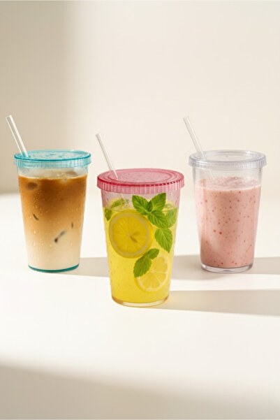 Orvila Transparent Glass Plastic Cup with Straw 500 ml – Water Droplet Pattern - Cold Drink Cup with Lid