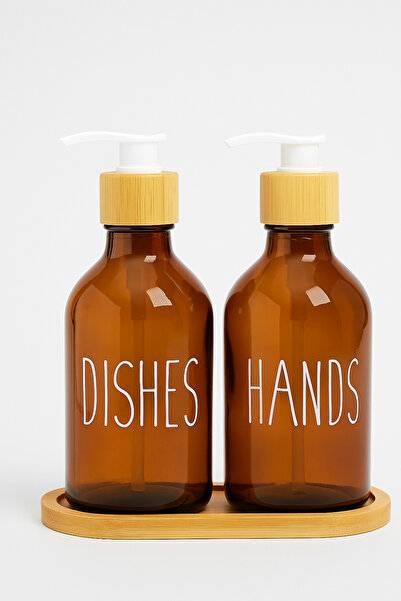 Okyanus Home Bambu Standlı 2 li Cam Sıvı Sabunluk