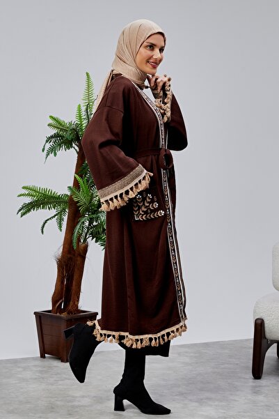 CNR TEKSTİL Ethnic Patterned Tassel Tricot Kimono