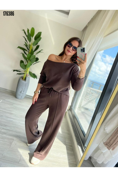 moda wanilia Women's Stylish One Shoulder Open Modal Blouse and Pants Set