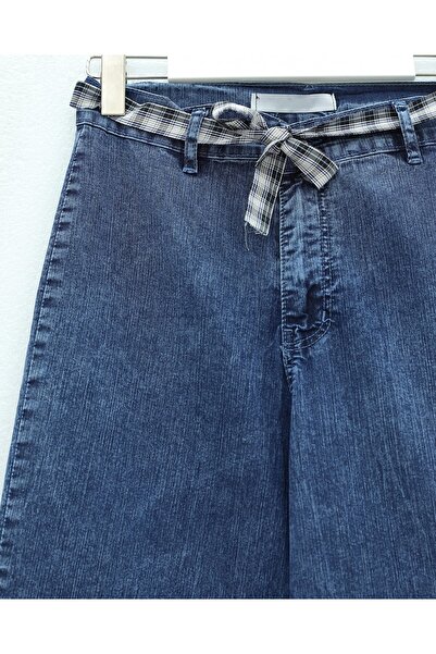 Modamorfo Wide Leg Belted Zippered Jeans - Dark Blue