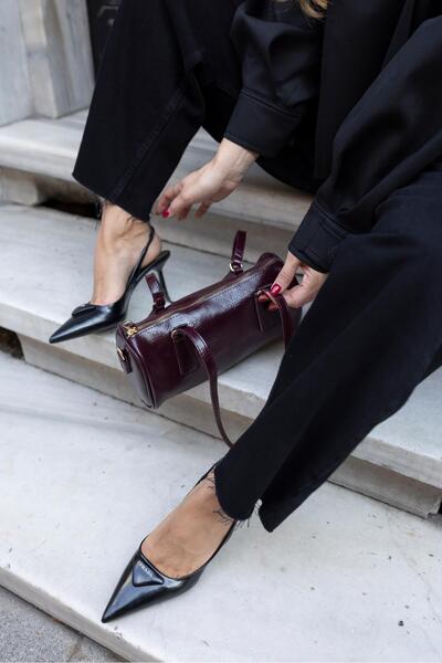 Tina İstanbul Long Strap Cylinder Model Hand and Shoulder Bag Claret Red