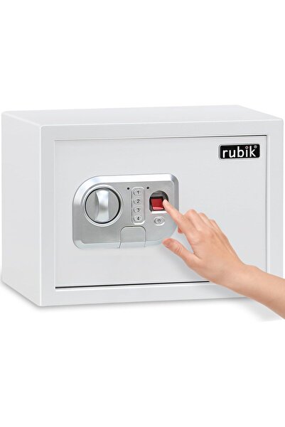 RUBIK Biometric Fingerprint Safe Box with Digital Keypad & Key Lock, A4 RBFPN25 (25x35x25cm) White