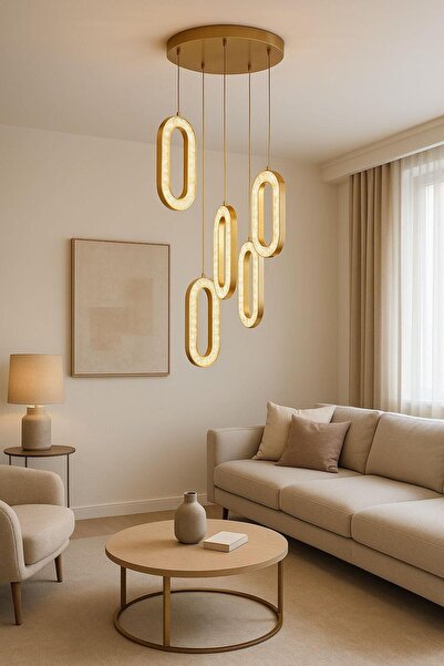 FERLUCE AVİZE KRISTAL MODERN AVİZE AKRİLİK 9006 4+1 GOLD
