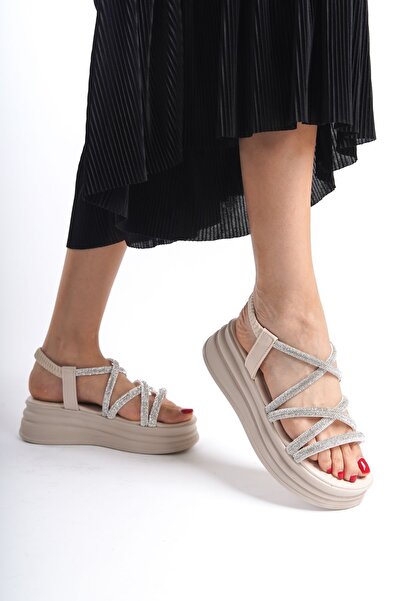 FEMME Delhi Women's Wedge Sole Stone Strap Elastic Back Casual Sandals Shoes