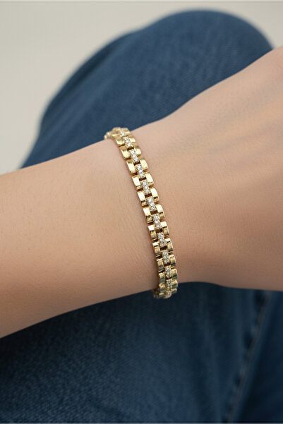 Modacaprea Xuping 14K Taşlı Saat Zincir Kadın Bileklik I 17+2 cm Altın Renkli...