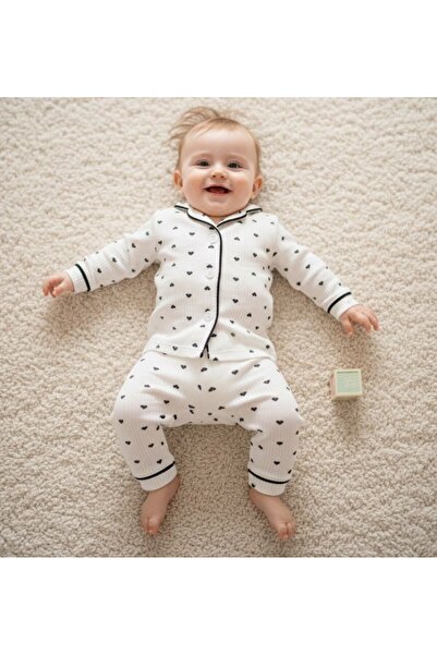 Bip Baby Heart Printed Striped Fabric Pajama Set