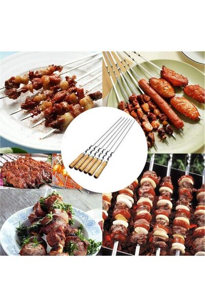 Yuwell YU WELL Stainless Steel Barbeque Skewers Set 55cm (22in), 4 pcs, Wooden Handle