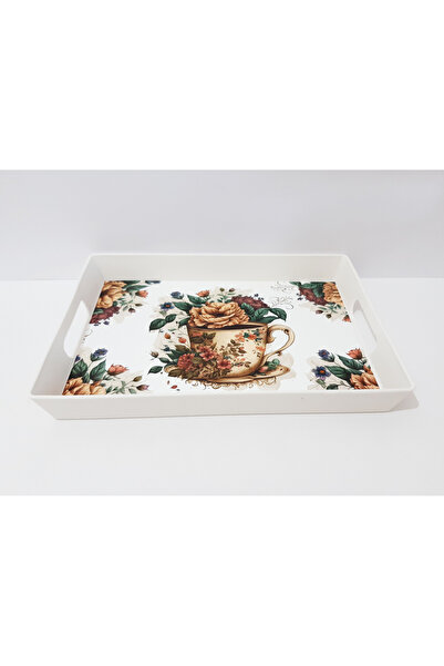 renkli çiçekler Tea Tray 29X21X5X3.5 cm Patterned Rectangular Plastic Tea Coffee Tray Presentation Tray