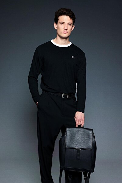 ablukaonline Ανδρικό φούτερ με λεπτομέρεια αντίθεσης oversized Basic Μαύρο