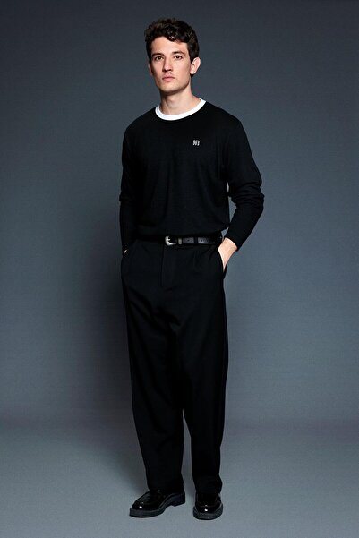 ablukaonline Ανδρικό φούτερ με λεπτομέρεια αντίθεσης oversized Basic Μαύρο