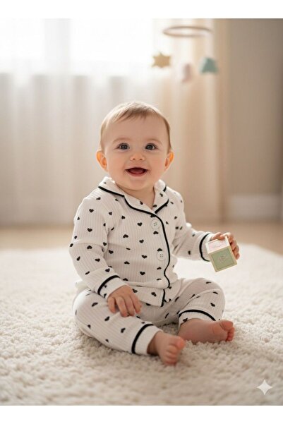 Bip Baby Heart Printed Striped Fabric Pajama Set