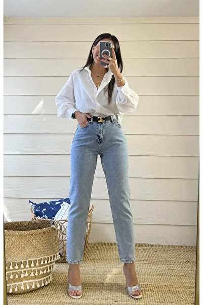 mooishan Çnr Γυναικείο Παντελόνι Ψηλόμεσο Comfort Lycra Denim Mom Τζιν Παντελ...