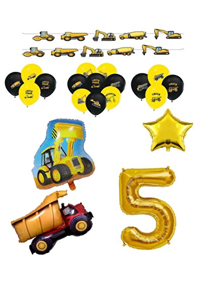 İSTOÇ PARTİ Construction Themed Truck Bucket Themed Balloon Set Age 5