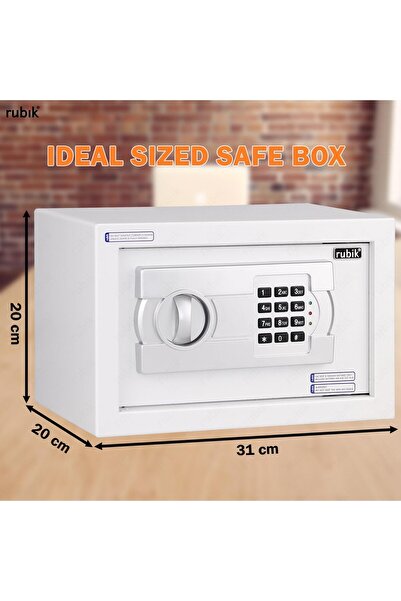 RUBIK Small Safe Box with Digital Keypad & Key Lock RB-20EG (20x31x20 cm) - White