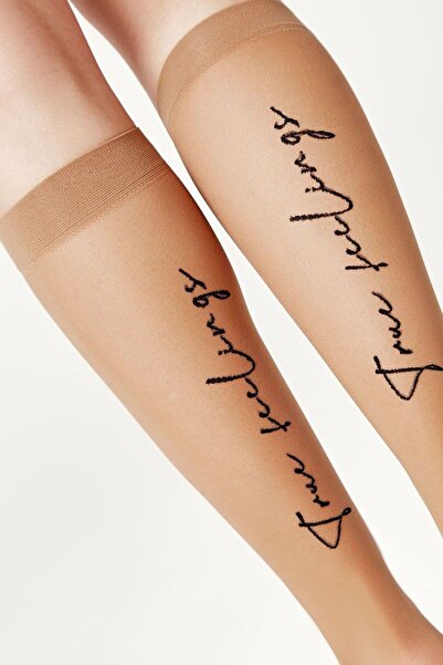 Conte Elegant Polyamide 3/4 socks, with inscription on the back, Conte Fantasy True Love - Bronze, 36-39 (23-25)