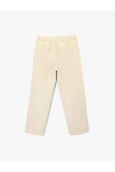 Koton Corded Fabric Velvet Trousers with Cotton Pockets, Loose Fit, Lace-Up Waist