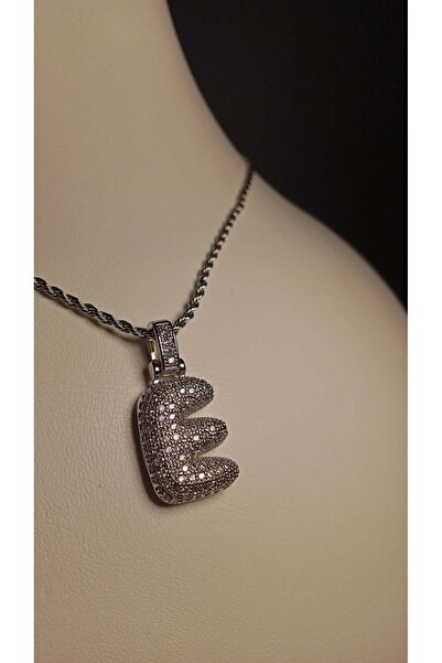 MİNXİLA E Harfli Kolye - 316L E Çelik Harf Kolye - Taşlı Balon Kolye - Halat ...