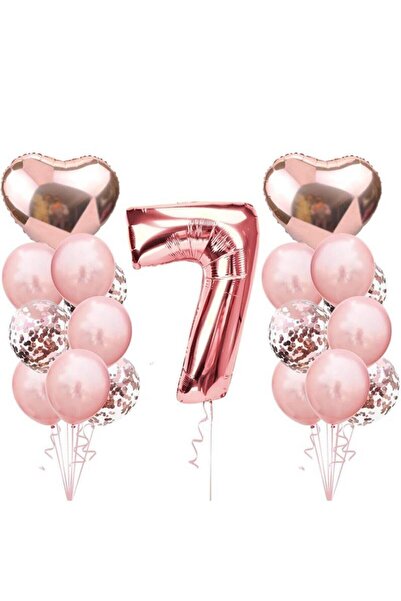 İSTOÇ PARTİ Rose Gold Birthday Balloon Set Age 7
