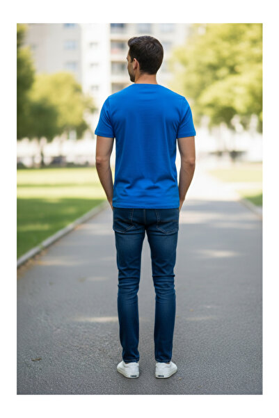 YAASE Ανδρικό μπλουζάκι με λαιμόκοψη χωρίς στάμπα