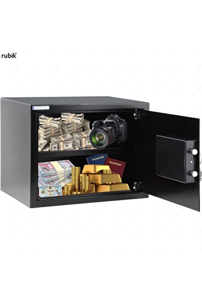 RUBIK Safe Box Large with Key Lock, A4 Document Locker RB30KCN (30x38x30cm) Black