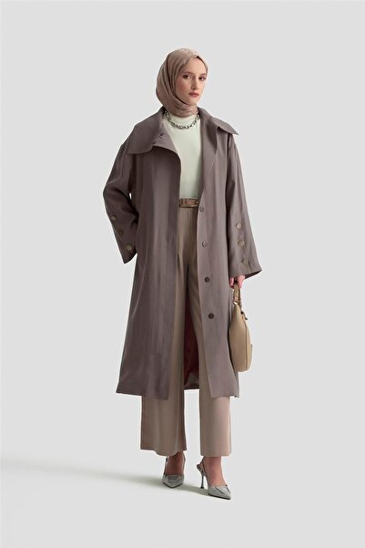 Armine Yakası Dökümlü Trençkot 25K7914 Kakao