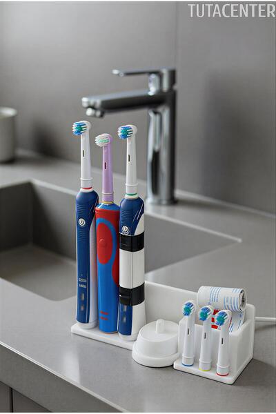 TUTACENTER Şarjlı Diş Fırçası Tutucu Stand ( 3 Diş Fırçalık Yuvası - 3 Başlık...