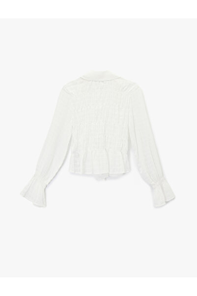 Koton Long Balloon Sleeve Shirt with Bow Tie Detail and Plaid Blouse with Shirt Collar