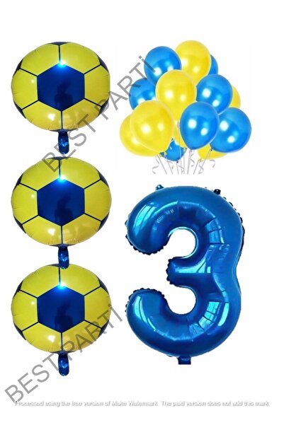 İSTOÇ PARTİ Yellow Navy Blue Soccer Ball Foil Balloon Number Set Age 3