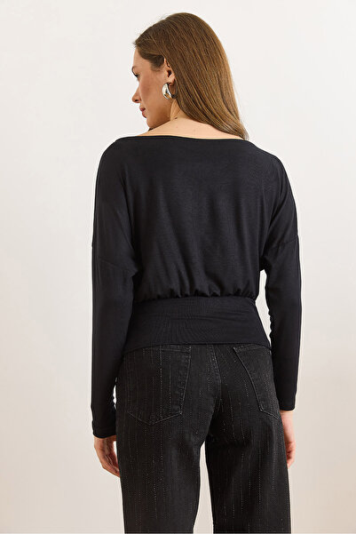 Olalook Women's Black Waistband Batwing Soft Textured Blouse Blz-19003171