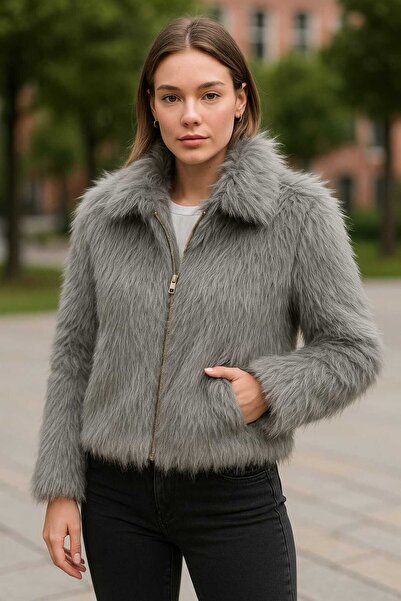 TOKARİS TEKSTİL Women's Zippered Fur Jacket