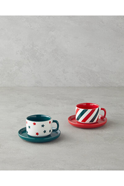 English Home Holiday Shine New Bone China 4 Piece Coffee Cup Set for 2 People...