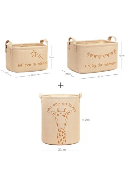 Yıldızan Tree_ 3'lü Çocuk Odası Sevimli Jüt Dokuma Kumaş Sepet Set 24 x 17 x ...