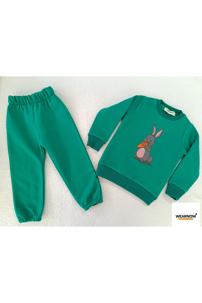 Wearnow Clothes Cute Rabbit Top and Bottom Tracksuit Set with Fleece Inside for Girls & Boys