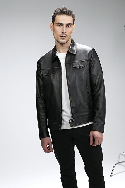 Dericlub Fontana Men's Savaki Slimfit Genuine Leather Coat