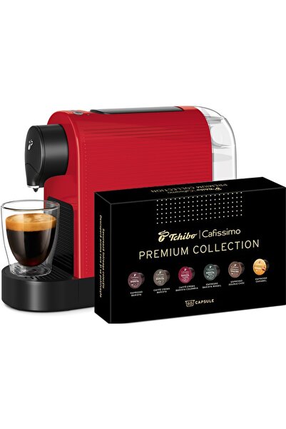 Tchibo Cafissimo Pure Plus Red espresso machine + Premium Collection coffee capsule set 6 boxes/set